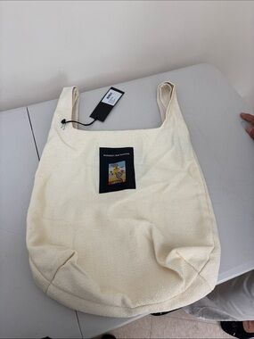 Raf Simons Cream Canvas Tote with Colorful Graphic Patch